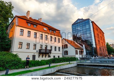Bydgoszcz, Poland, May 31, 2018: Architecture Of Mill Island In Bydgoszcz City At Brda River, Poland