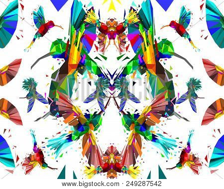 Low poly of Colorful poster with animals and invitation to visit zoo,safari style,Abstract vector il