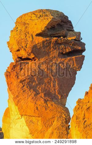 Climbing The Monkey Face Pillar At Smith Rock State Park In Terrebonne Oregon Closeup