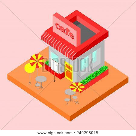 Isolated Pink Cafe Icon Building Vector Illustration