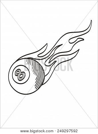 Billiard Eigth Ball Flaming Hand Drawn Sketch