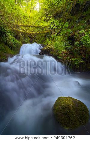 Waterfall At Shepperds Dell Falls In Columbia River Gorge Oregon