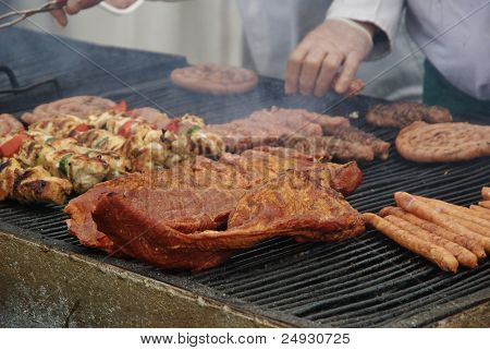 meat on the grill in Bucharest, Romania