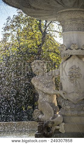 Detail Of The Artichoke Fountain, In Retiro Park, Madrid, Spain. It Was Built In 1781, By The Archit