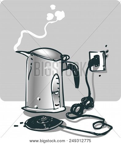 Kettle Free Hand Drawn Cartoon Style Vector Illustration