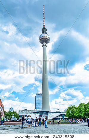 Berlin, Germany, May 25, 2015: Tv Tower In Berlin In Germany Close-up