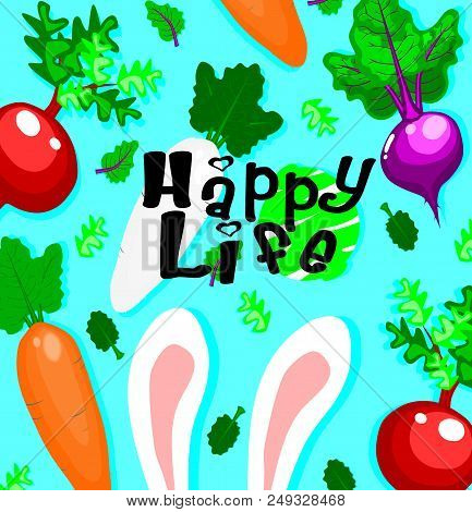 Big Bunny Ears And Egg On Blue Back Ground,happy Easter Concept,holidays Vector.