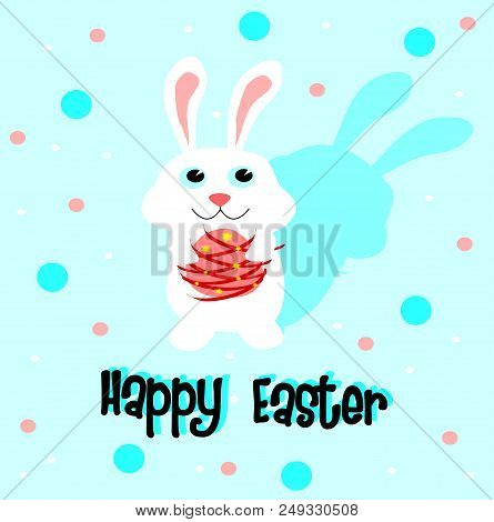 Cute Easter Bunny Holding Red Eggs,rabbit With Blue Back Ground ,animals Vector