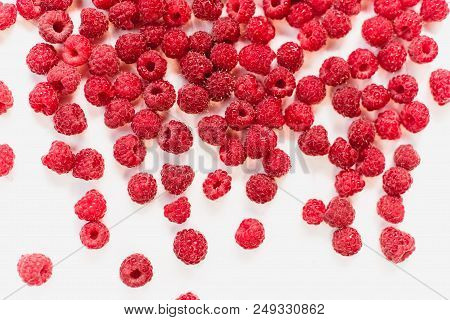Dripping Raspberry On White Background. Close-up Photo.