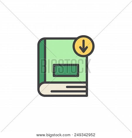 Book Download Filled Outline Icon, Line Vector Sign, Linear Colorful Pictogram Isolated On White. On