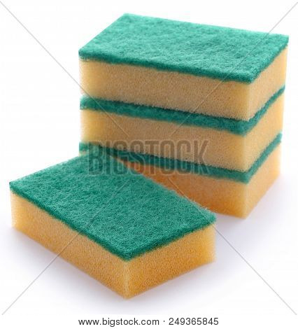 Kitchen Sponge With Scotch Brite Over White Background