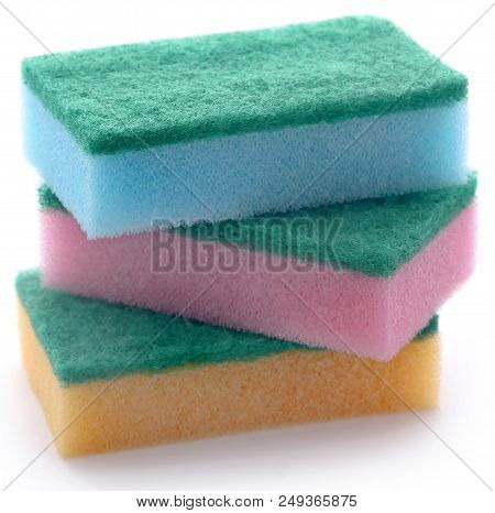 Kitchen Sponge With Scotch Brite Over White Background