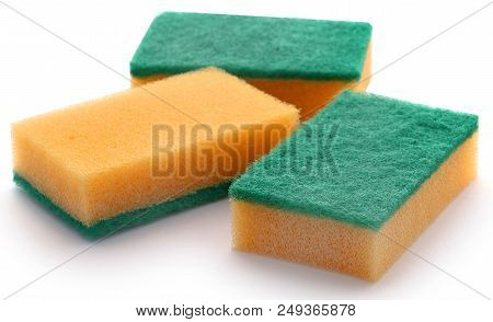 Kitchen Sponge With Scotch Brite Over White Background