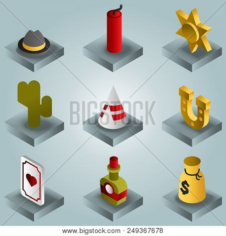 Wild West Color Gradient Isometric Icons. Vector Illustration, Eps 10