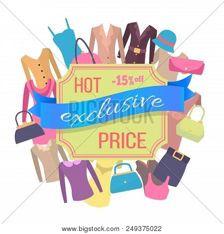 Fifteen Percent Off Best Exclusive Discount Hot Price Advertising Poster Vector Illustration With Lo