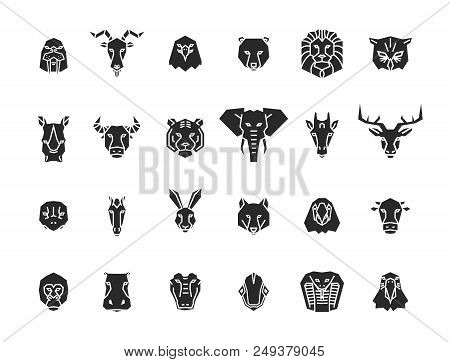 24 Animal Head Icons. Unique Vector Geometric Illustration Collection Representing Some Of The Most 