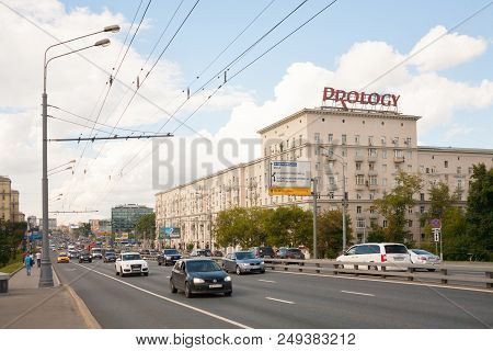 Moscow, Russia - 13 July 2018: Cars And Buildings On Leningradskoye Highway. Leningradskoye Highway 