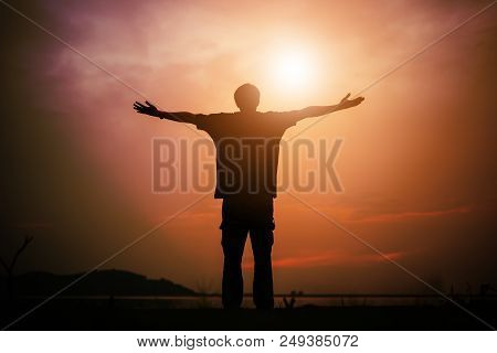 Christian Man With Open Hands Worship Christian. Eucharist Therapy Bless God Helping Repent Catholic