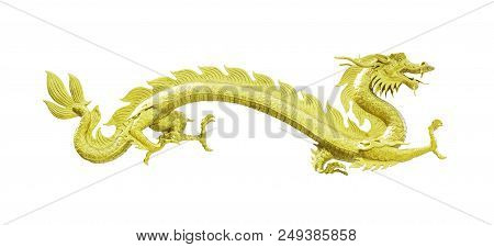 Golden Dragon Statue Isolated On White With Clipping Path