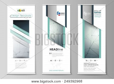 Set Of Roll Up Banner Stands, Flat Design Templates, Abstract Geometric Style, Modern Business Conce