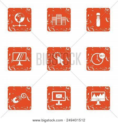 Host Icons Set. Grunge Set Of 9 Host Vector Icons For Web Isolated On White Background
