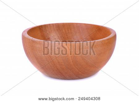 Empty Wooden Bowl Isolated On White Background