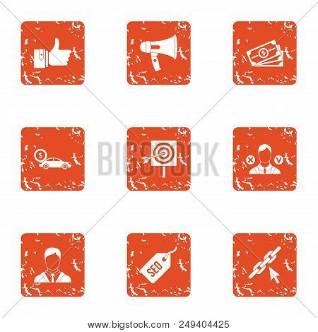 Expensive Deal Icons Set. Grunge Set Of 9 Expensive Deal Vector Icons For Web Isolated On White Back