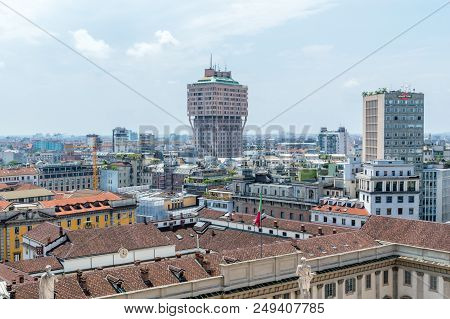 Milan, Italy - May 31, 2018: Panoramic View With Velasca Tower(torre Velasca). View For Milan From T