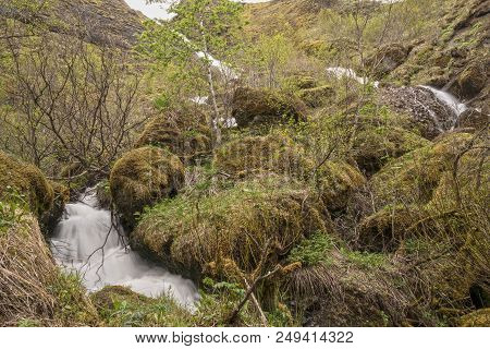 Long Exposure Of Systrafoss, Iceland And The Surrounding Wilderness