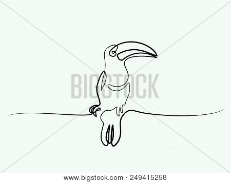 Continuous One Line Drawing. Tukan Bird Symbol. Logo Of The Bird. Vector Illustration