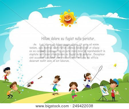 Children Having Fun In The Park. Vacation, Active Weekend Concept Cartoon Vector Illustration