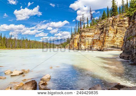 Athabasca River With Stunning Canyon Walls At Athabasca Falls In Jasper National Park On The Icefiel