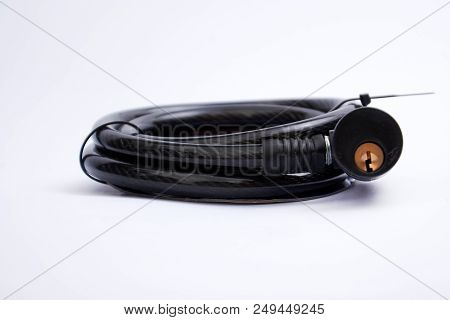 Black Bike U Lock, Open And Locked Views. Isolated On White