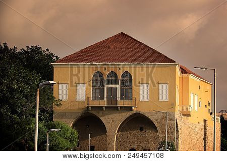 A Traditional Lebanese House With Arches In Vintage Style.