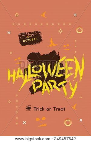Halloween Party Poster With Geometric Decoration. Happy Halloween Banner. Template For Holiday Desig
