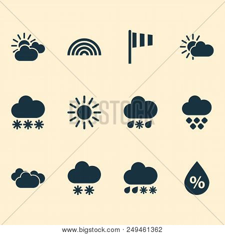 Air Icons Set With Drizzle, Sunny, Humidity And Other Hail Elements. Isolated Vector Illustration Ai