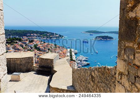 Hvar City And The Harbor From The Spanish Fortress In Coratia