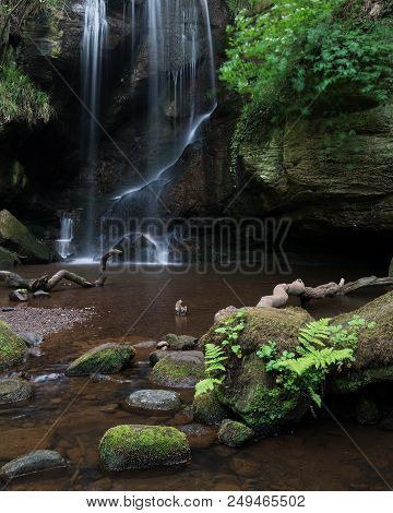Stunning Waterfall Landscape At Roughting Linn In Northumberland National Park In England