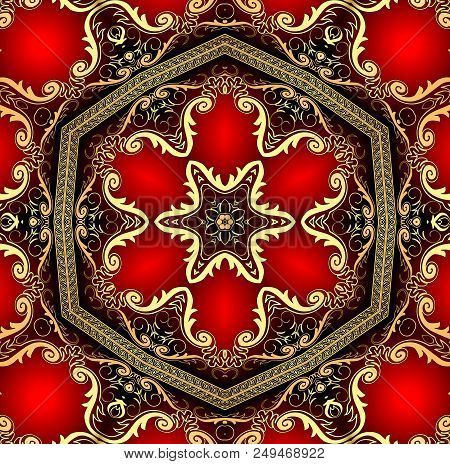 Illustration Background With Royal Gold En Pattern Baroque, Flourishes