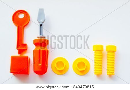 Set Of Toys For Babies On A White Table