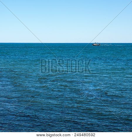 Sea Ocean And Blue Sky Background For Design.