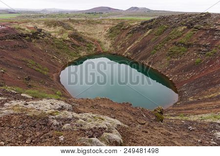 Kerið Volcanic Crater Lake Also Called Kerid Or Kerith In Iceland. Part Of The Golden Circle Route