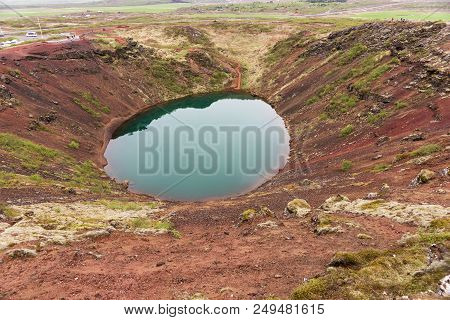 Kerið Volcanic Crater Lake Also Called Kerid Or Kerith In Iceland. Part Of The Golden Circle Route
