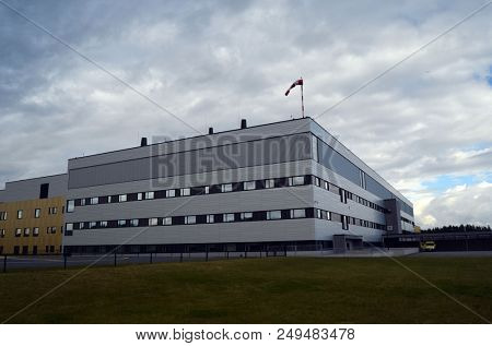 View of architecture of the Ostfold Regional Hospital. June 17,2018. Osfold Region, Norway