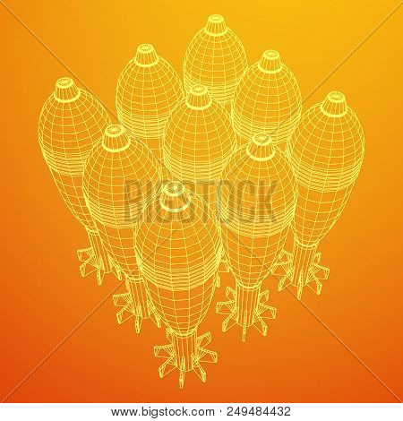 Missile, Nuclear Bomb Or Mortar Mine Wireframe Low Poly Mesh Vector Illustration