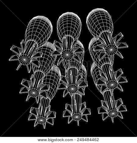 Missile, Nuclear Bomb Or Mortar Mine Wireframe Low Poly Mesh Vector Illustration