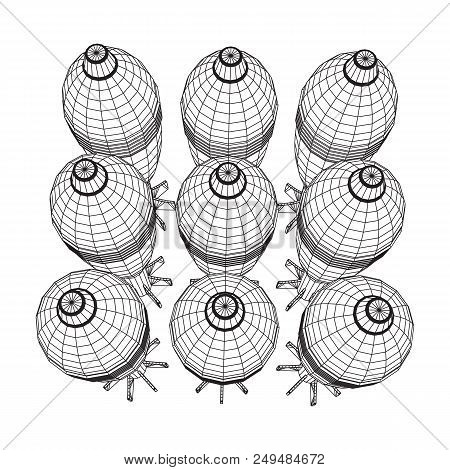 Missile, Nuclear Bomb Or Mortar Mine Wireframe Low Poly Mesh Vector Illustration