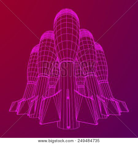 Missile, Nuclear Bomb Or Mortar Mine Wireframe Low Poly Mesh Vector Illustration