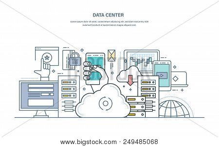 Data Center. Cloud Storage, Secure Data Storage, Web Hosting Server, Database Protection On A Remote