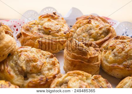 Fresh Hot Sweet Home Baking On Paper Lace Napkin, Rolls Of Buns.